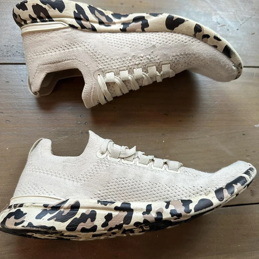 APL TechLoom Breeze Shoes Womens Size 5 Beige Leopard Running‎ Knit Sneakers